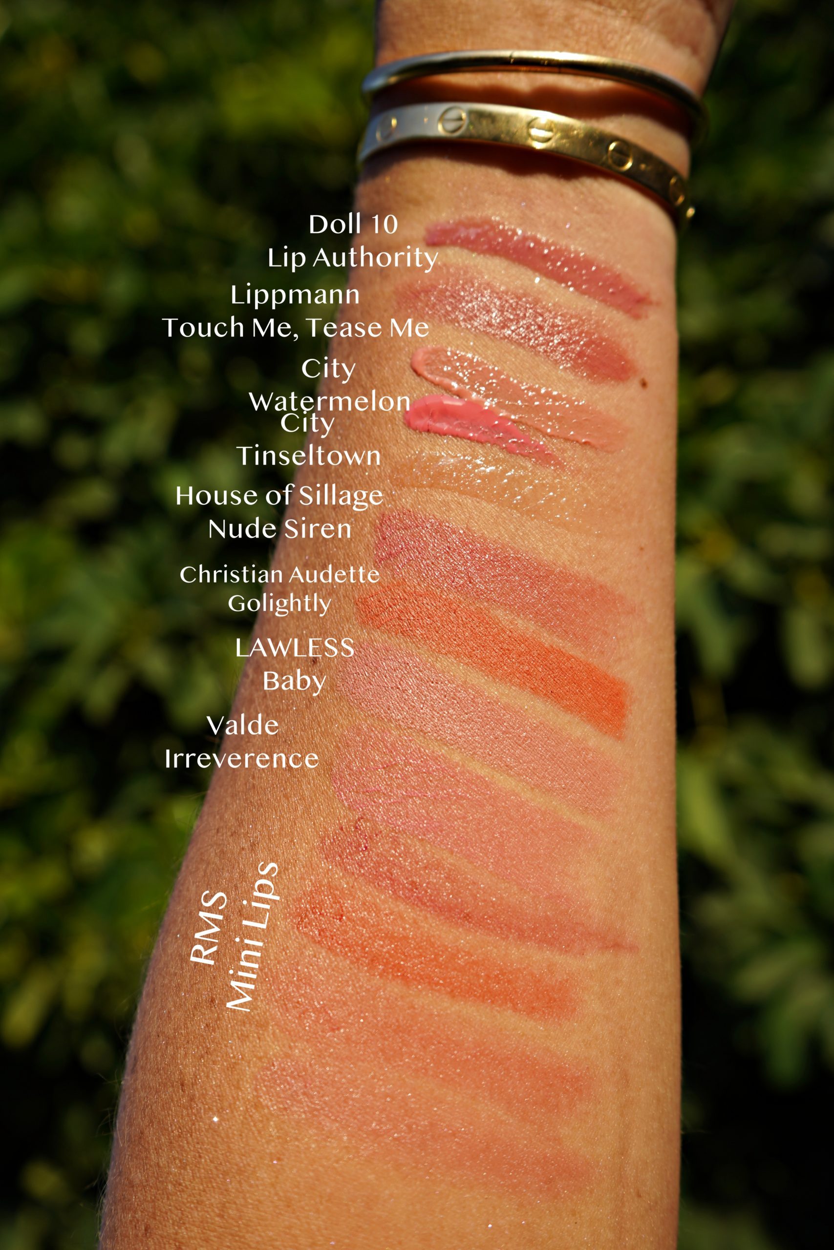 Lip product swatches