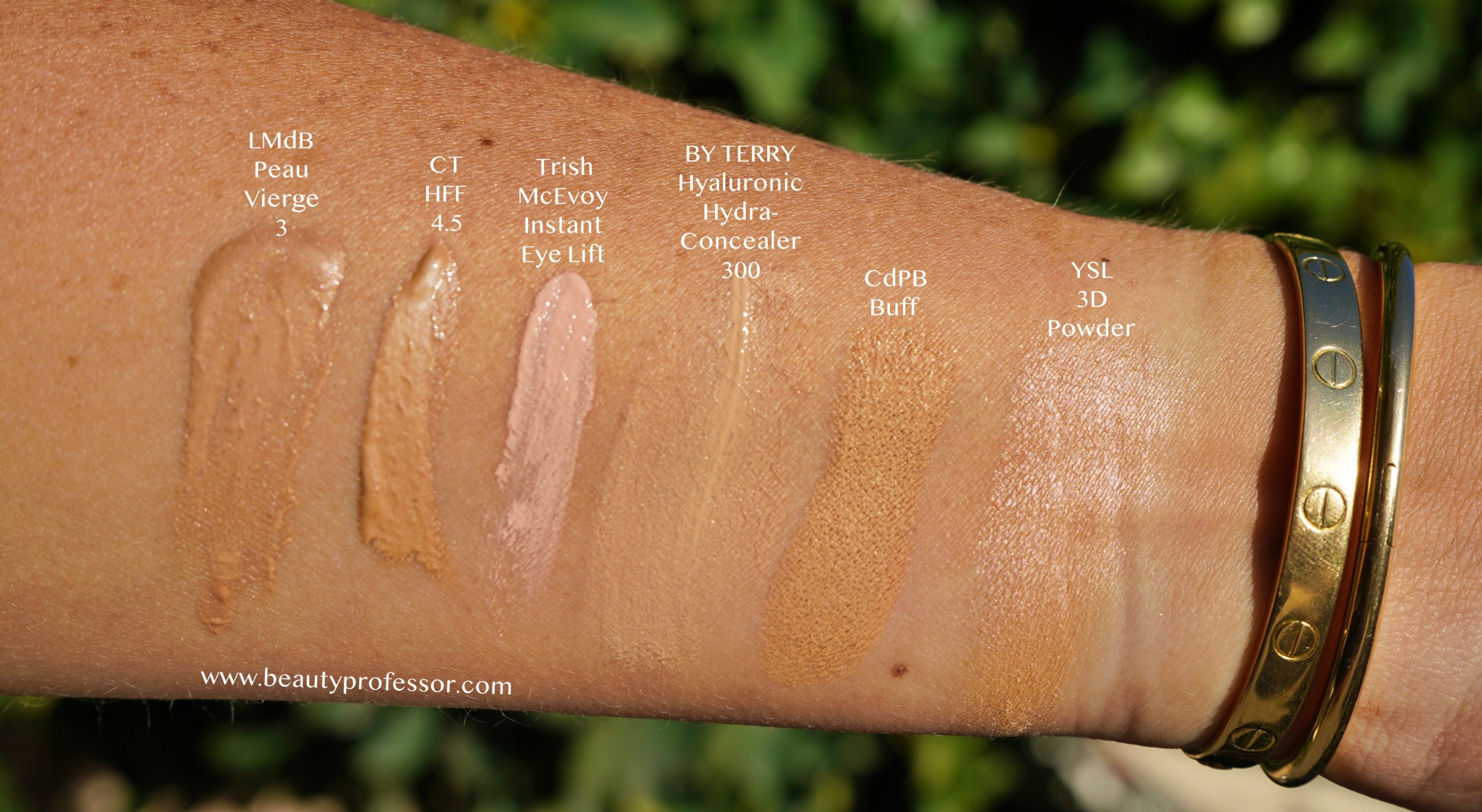 Swatches of primers and concealers | top foundations for spring