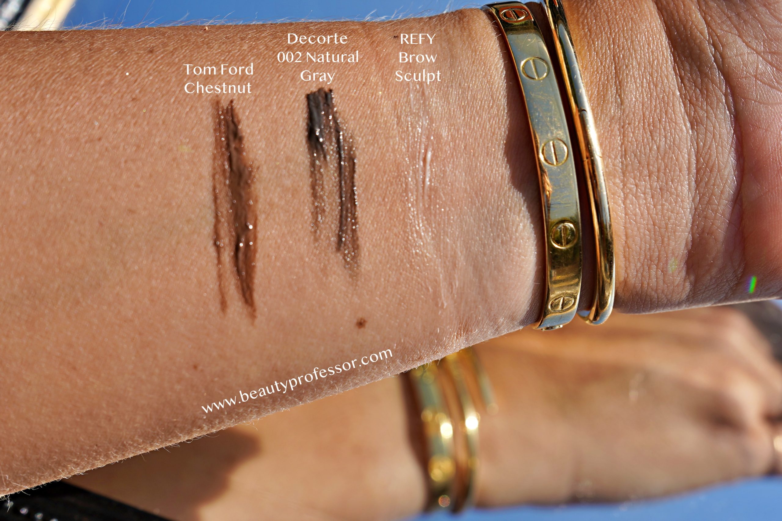 brow product swatches