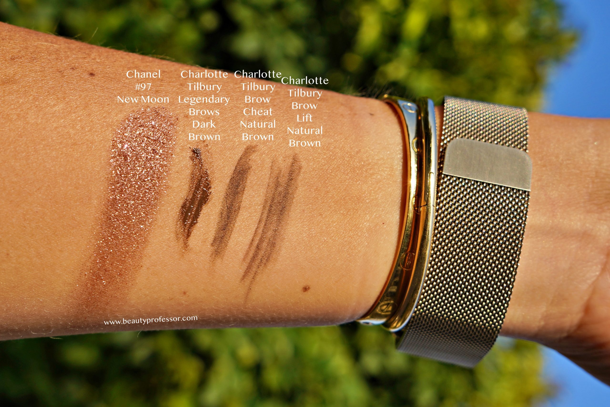 eye makeup swatches in direct sunlight