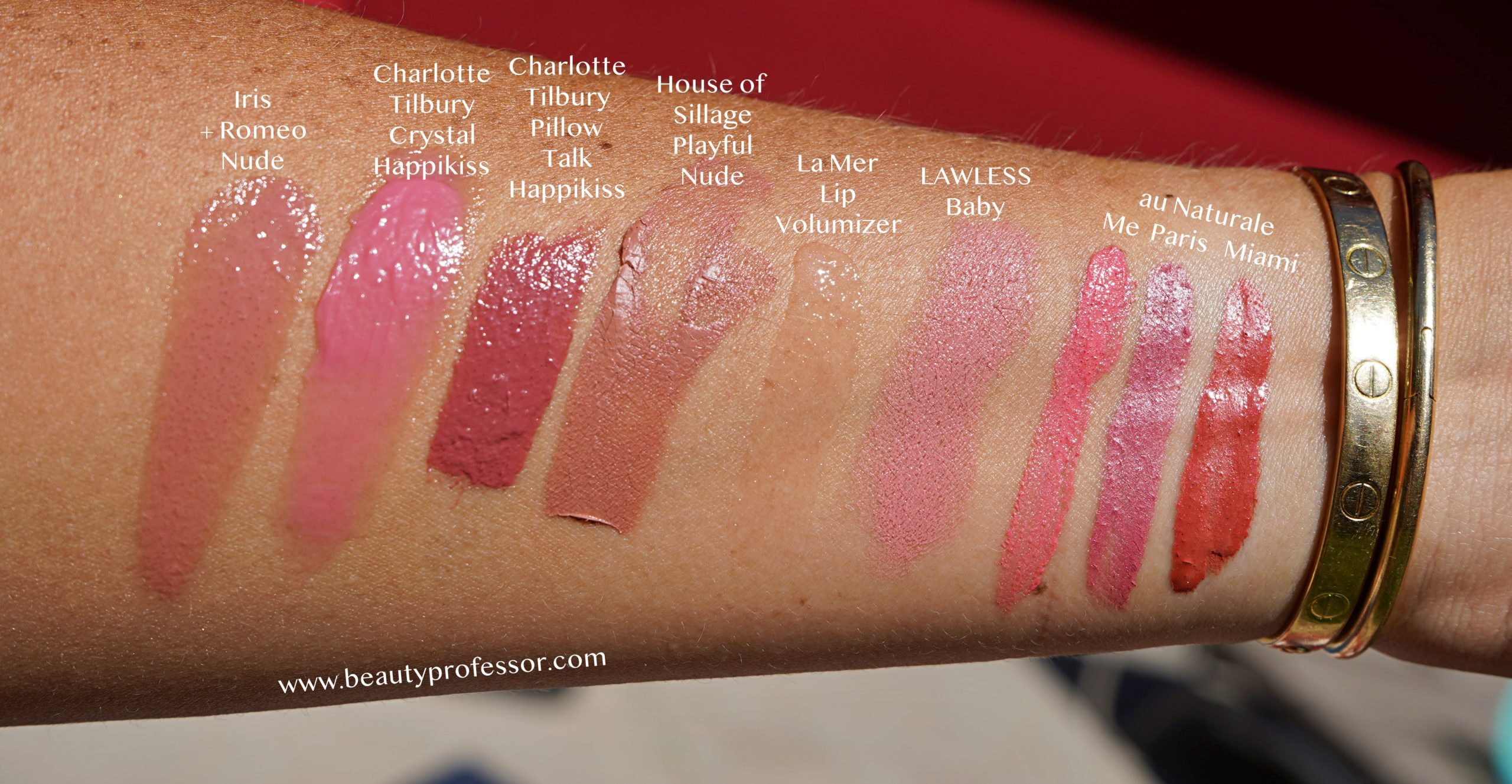 Lip color swatches in direct sunlight