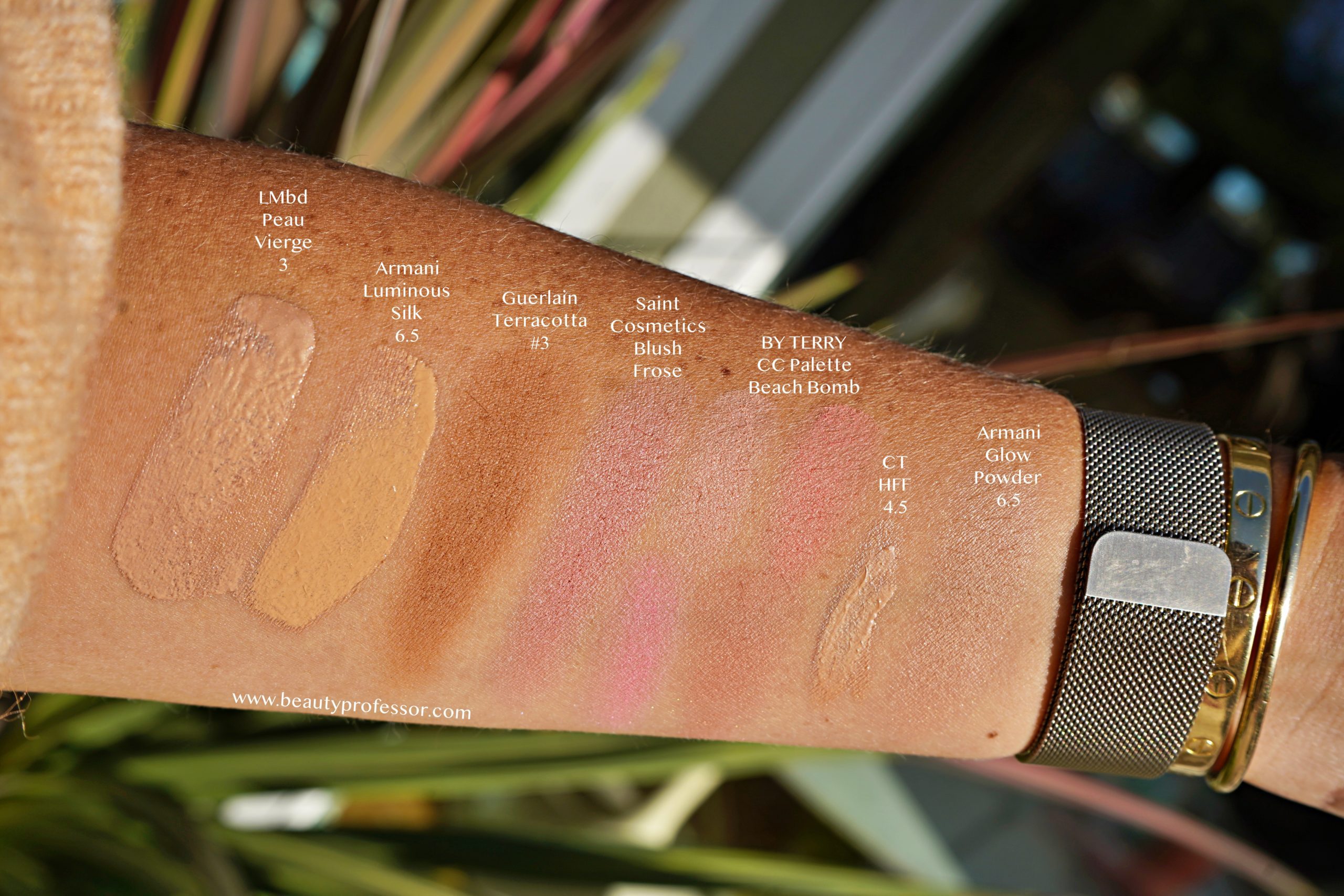 Base and face swatches in direct sunlight
