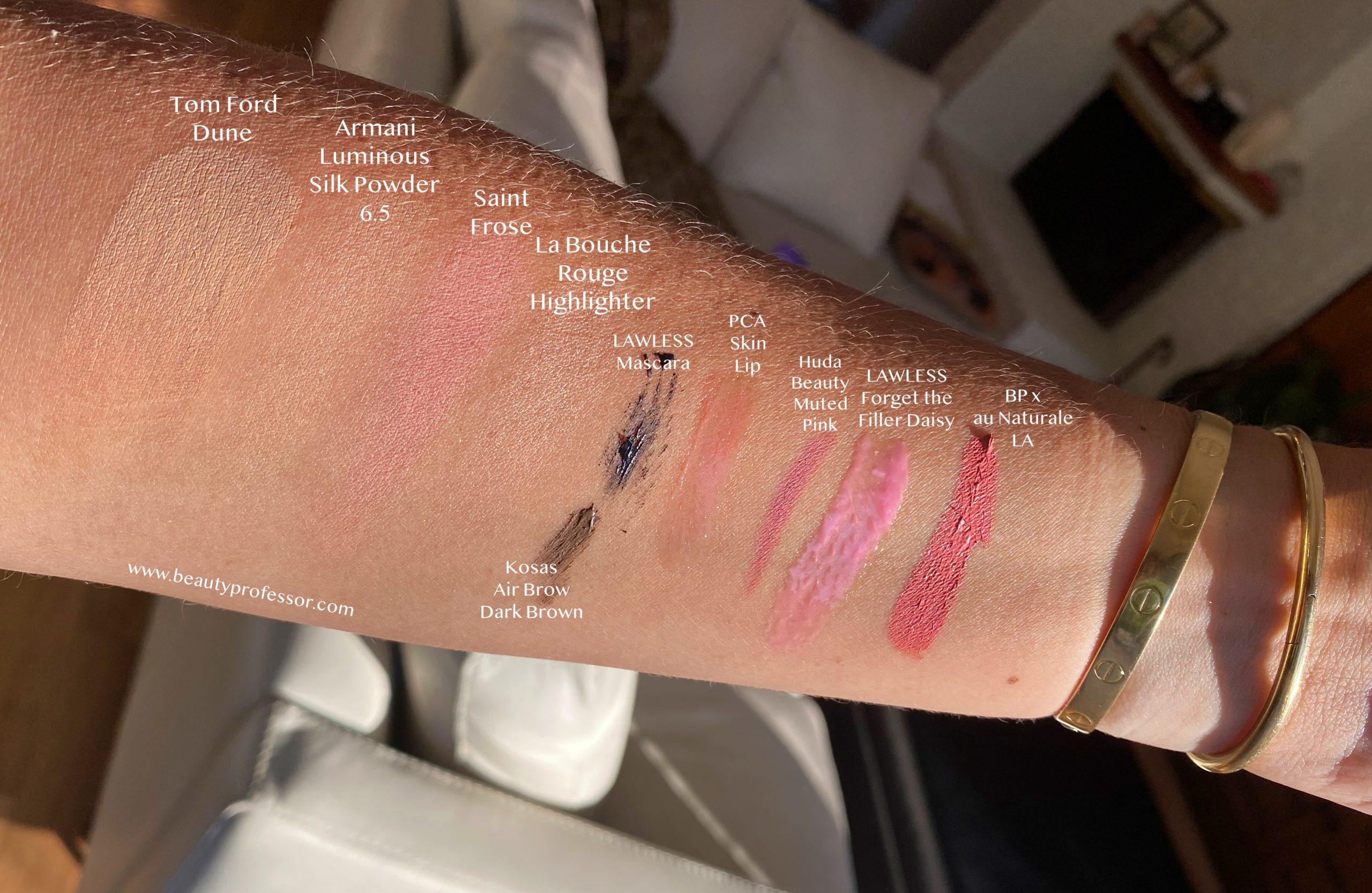 makeup swatches in direct sunlight