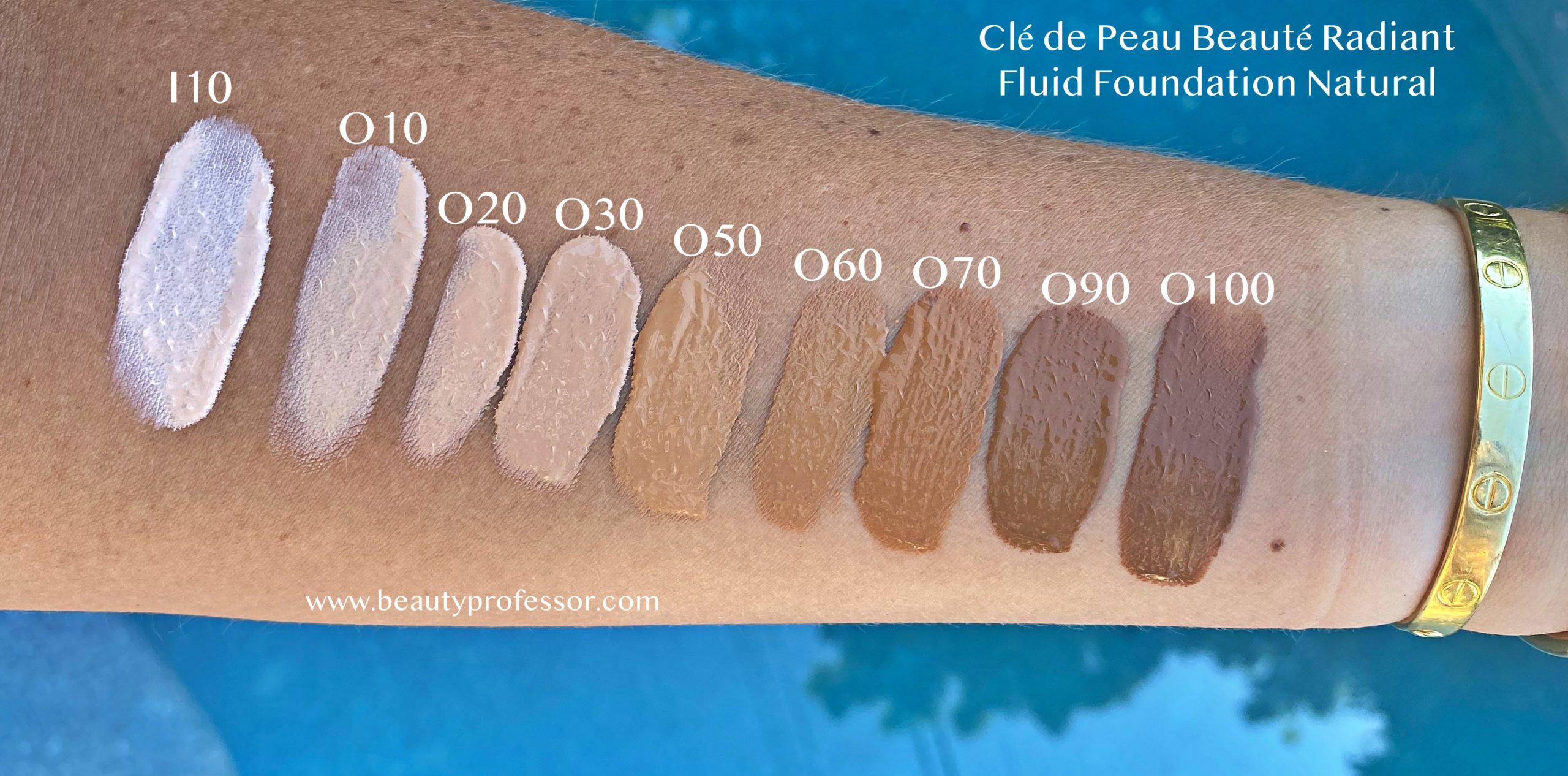 woman's arm with cle de peau radiant fluid foundation natural swatches