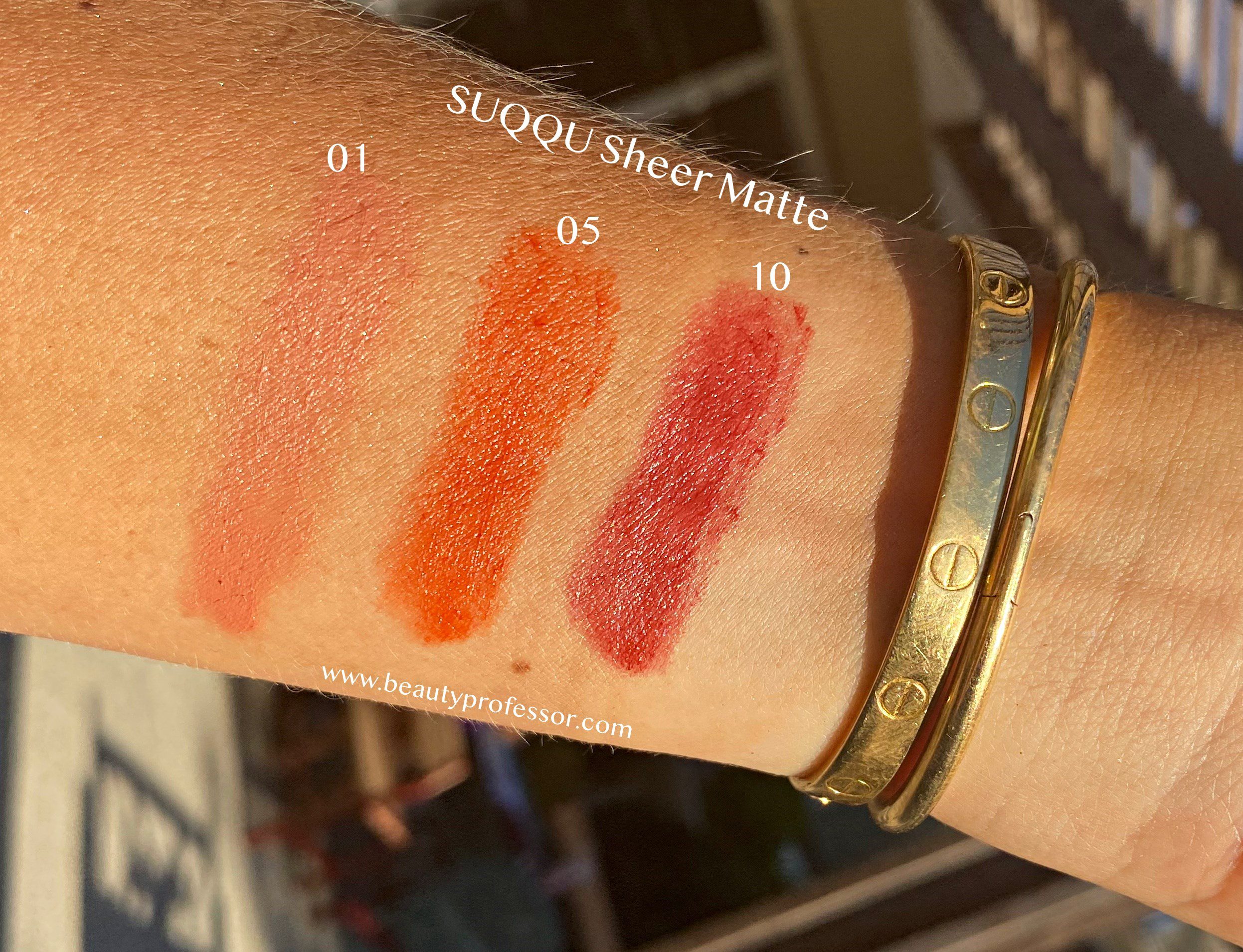 lipstick color swatches in an arm
