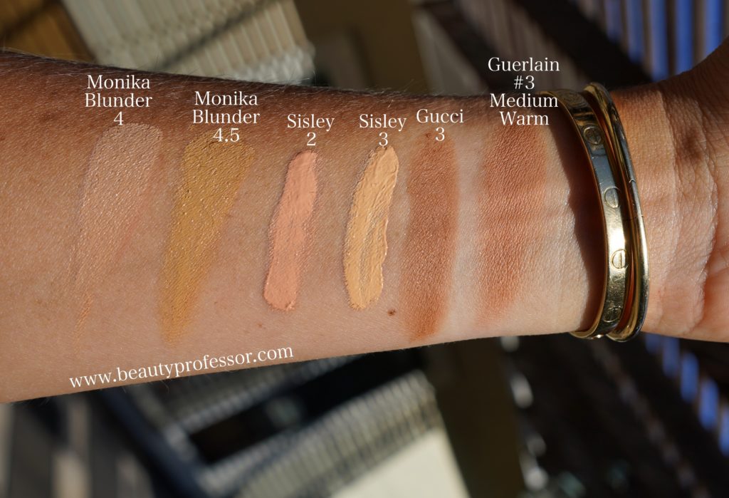 Base and face makeup swatches 