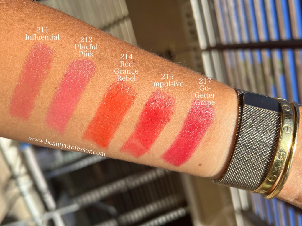 Clé de Peau Beauté Lipstick Shine swatches on arm