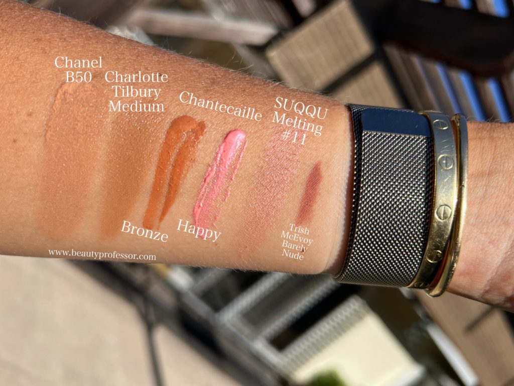 poolside makeup swatches on arm