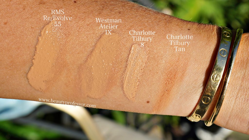 swatches of foundation on arm for color therapy