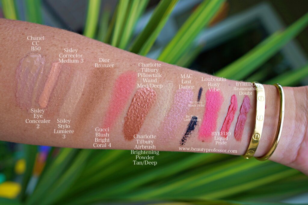 swatches of makeup products for Beauty and style 