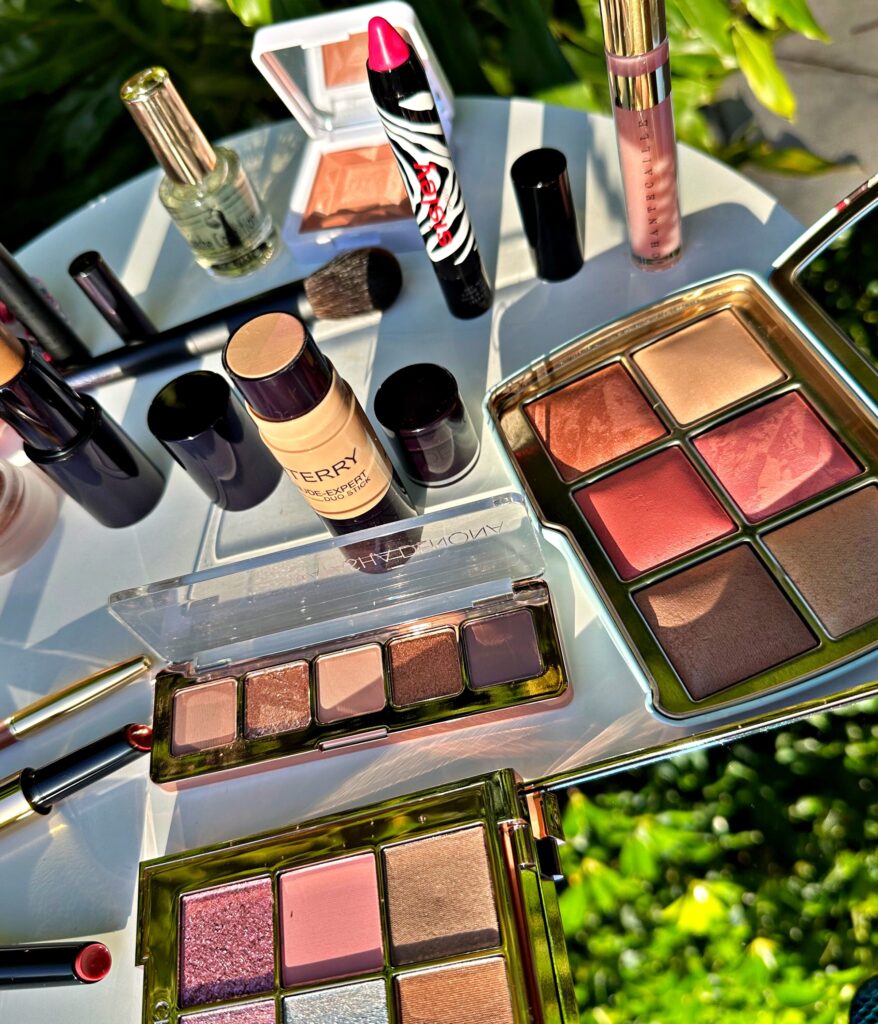top view of makeup products