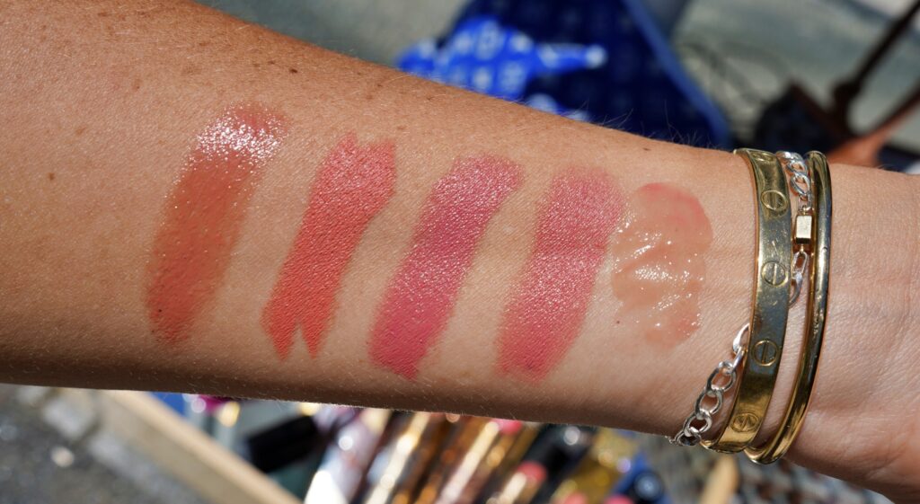 closer look of the sunlit swatch of the different products and shades of the best Spring lip color 